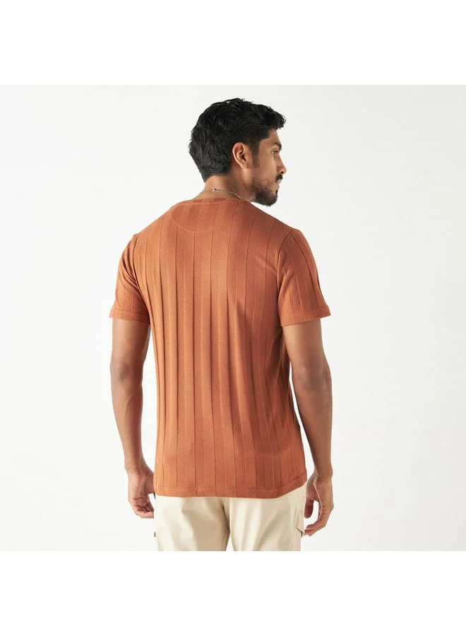 Iconic Iconic Stripe Textured T-shirt with Crew Neck and Short Sleeves