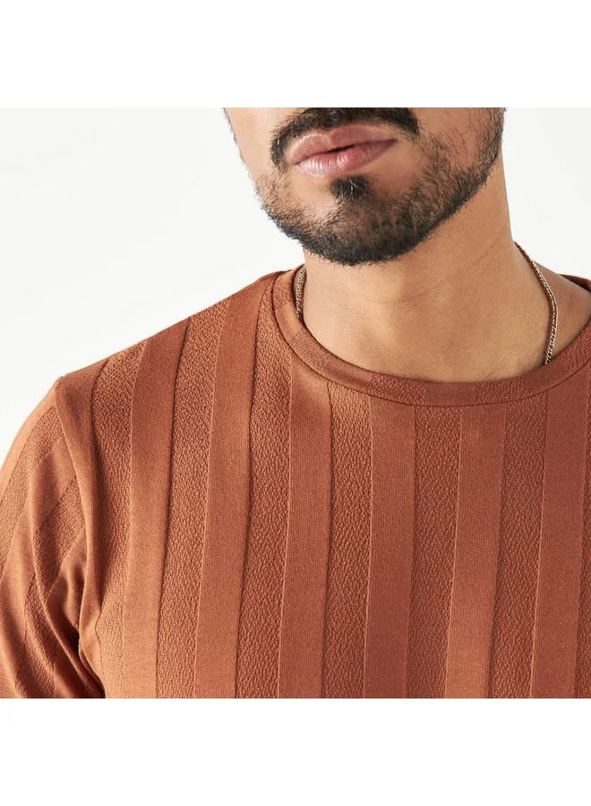 Iconic Iconic Stripe Textured T-shirt with Crew Neck and Short Sleeves