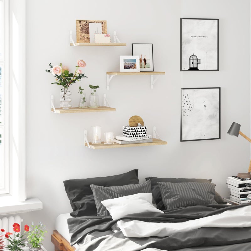 YGEOMER Floating Shelves for Wall, Different Sizes Natural Wood Wall Shelves for Living Room, Bathroom, Bedroom, Kitchen, Home Decor (Set of 4) - Image 2