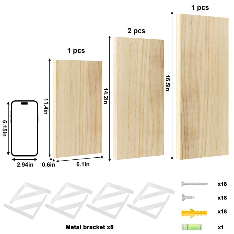 YGEOMER Floating Shelves for Wall, Different Sizes Natural Wood Wall Shelves for Living Room, Bathroom, Bedroom, Kitchen, Home Decor (Set of 4) - Image 3
