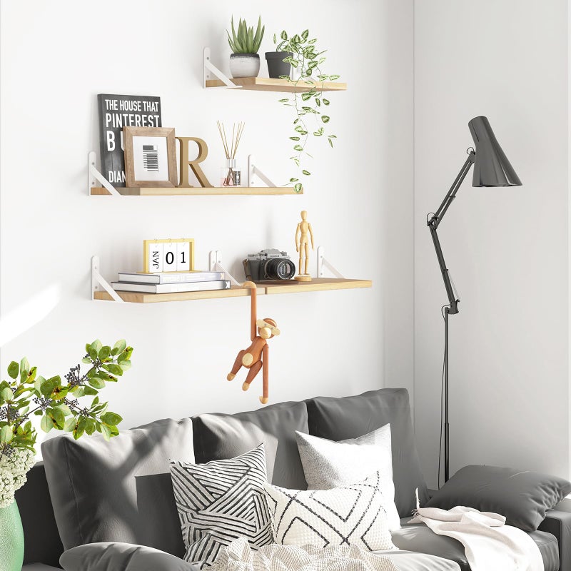 YGEOMER Floating Shelves for Wall, Different Sizes Natural Wood Wall Shelves for Living Room, Bathroom, Bedroom, Kitchen, Home Decor (Set of 4) - Image 5