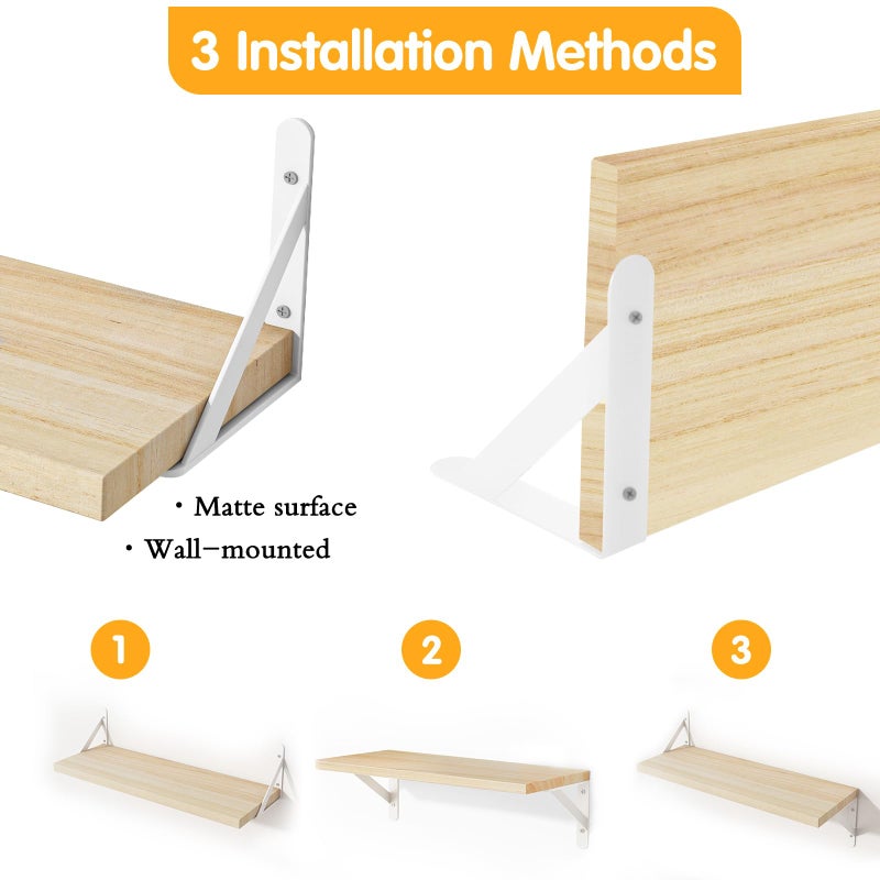 YGEOMER Floating Shelves for Wall, Different Sizes Natural Wood Wall Shelves for Living Room, Bathroom, Bedroom, Kitchen, Home Decor (Set of 4) - Image 4