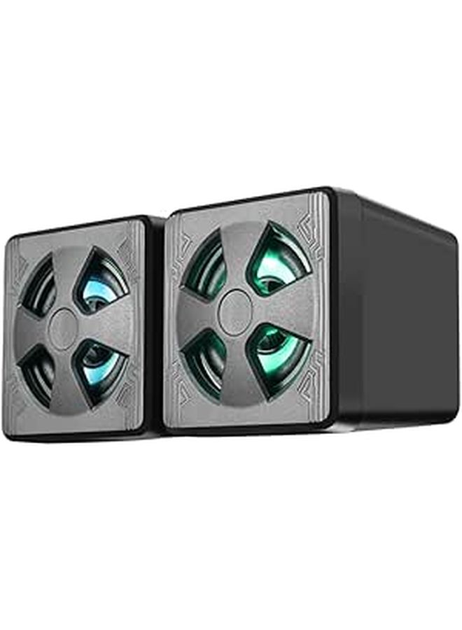 مكبر صوت LED محمول مع مضخم صوت فرعي USB لمكبرات صوت الكمبيوتر للمكتب المنزلي باللون الأسود - Image 1
