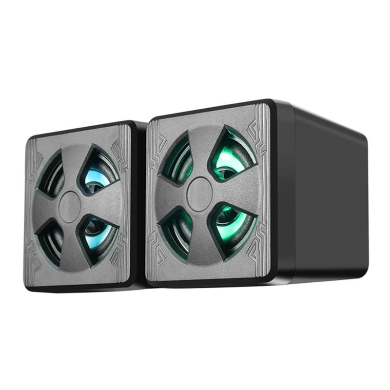 مكبر صوت LED محمول مع مضخم صوت فرعي USB لمكبرات صوت الكمبيوتر للمكتب المنزلي باللون الأسود - Image 2