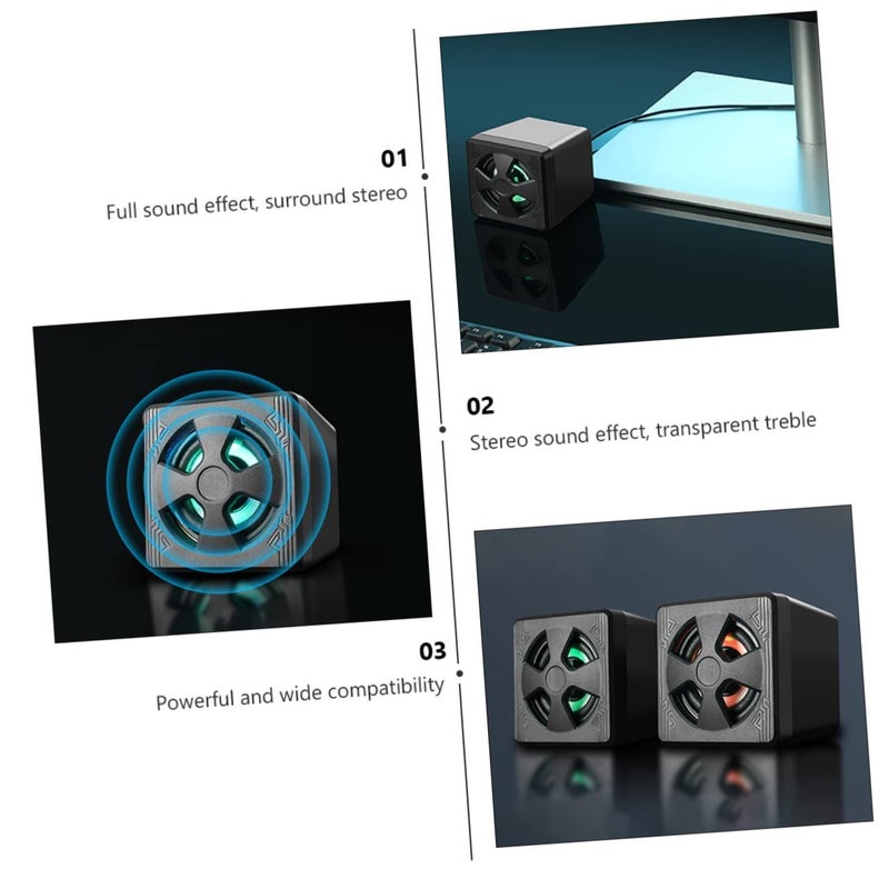مكبر صوت LED محمول مع مضخم صوت فرعي USB لمكبرات صوت الكمبيوتر للمكتب المنزلي باللون الأسود - Image 3