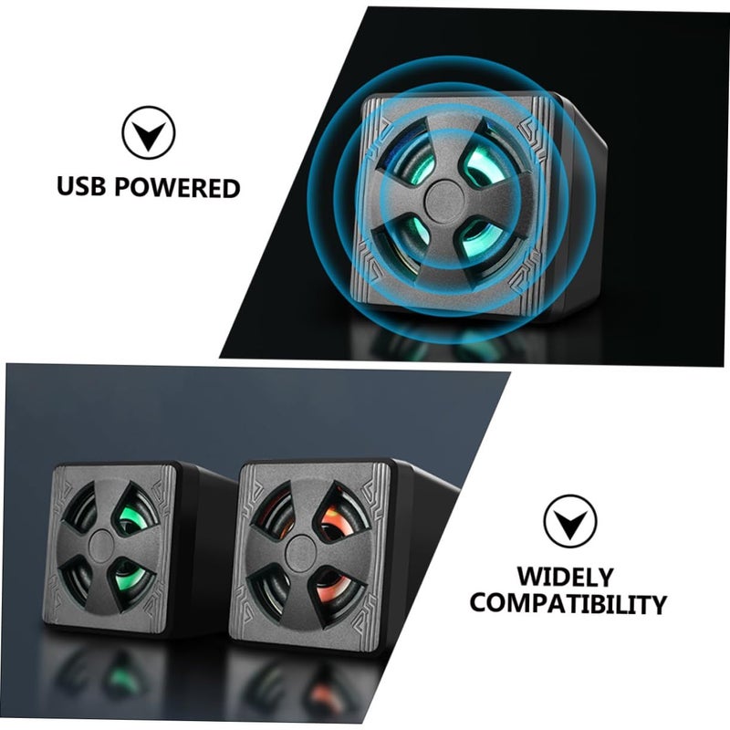مكبر صوت LED محمول مع مضخم صوت فرعي USB لمكبرات صوت الكمبيوتر للمكتب المنزلي باللون الأسود - Image 5