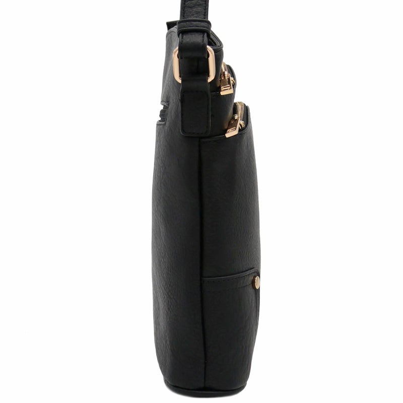 ALYSSA Triple Zip Pocket Large Crossbody Bag (Black) - Image 3