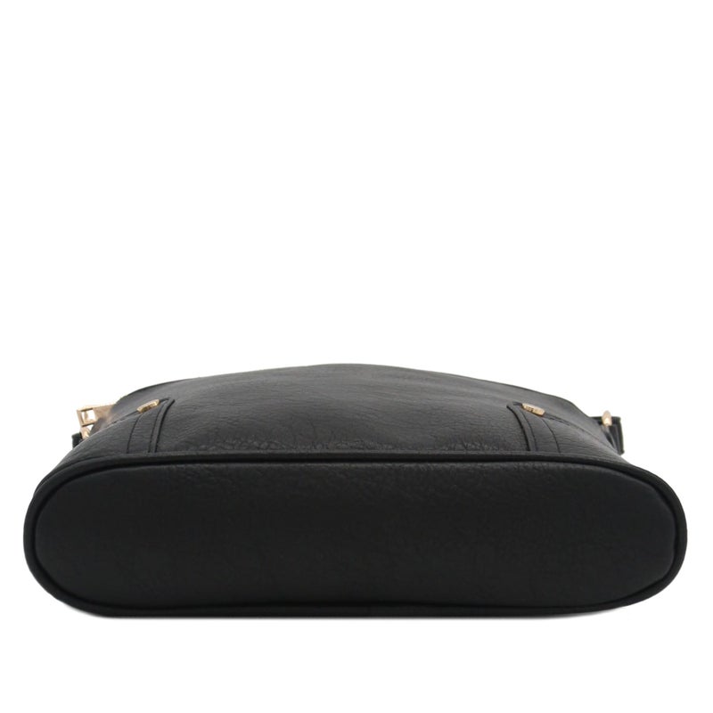 ALYSSA Triple Zip Pocket Large Crossbody Bag (Black) - Image 4