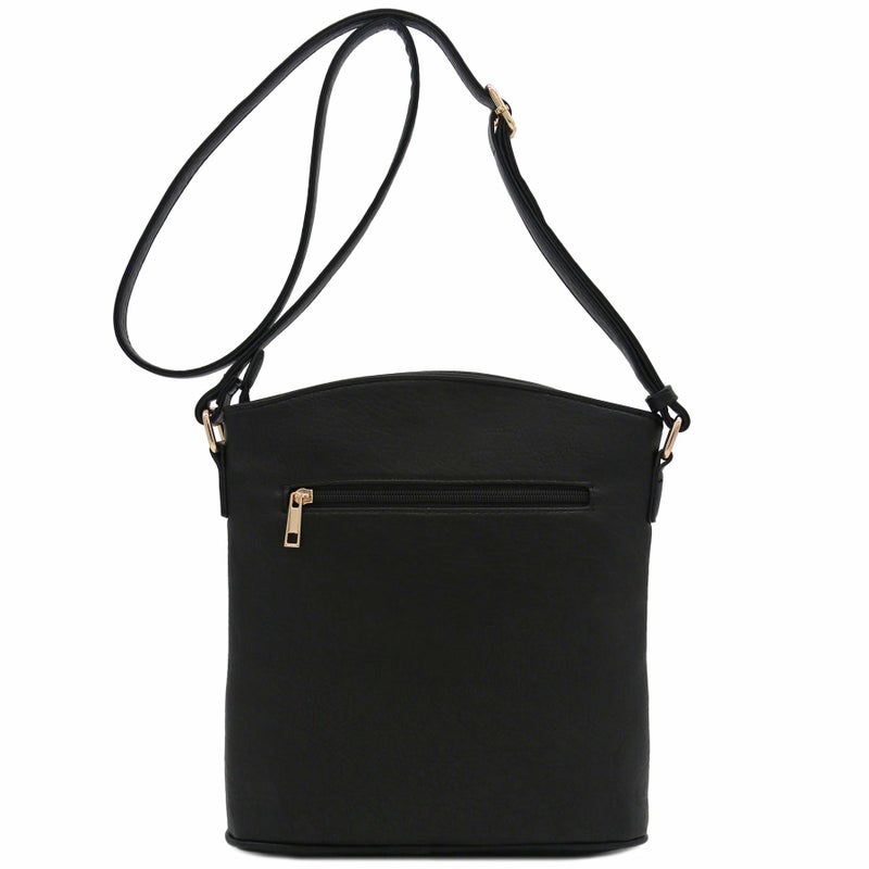 ALYSSA Triple Zip Pocket Large Crossbody Bag (Black) - Image 5
