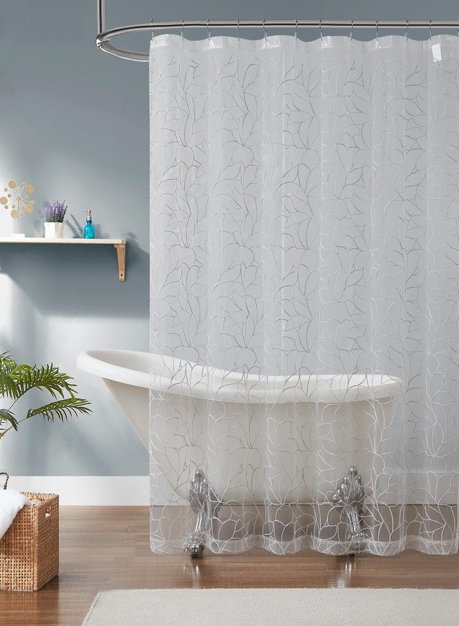 LinenZone Boho Shower Curtain with Silver Grey Embroidery for Elegant Boho Bathroom. Luxury Sheer White Shower Curtain. (Olivia 72 x 72 Silver) - Image 2