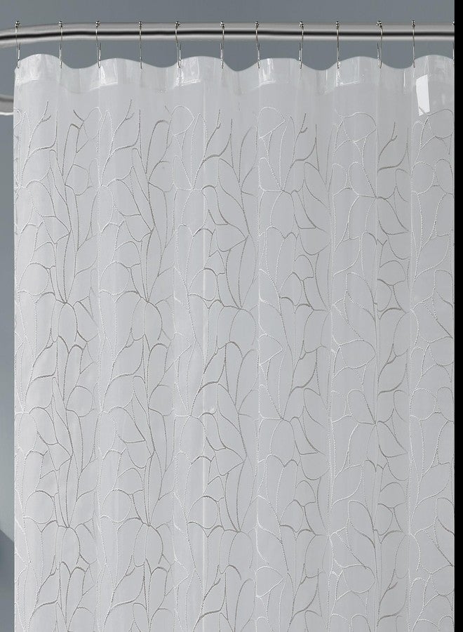 LinenZone Boho Shower Curtain with Silver Grey Embroidery for Elegant Boho Bathroom. Luxury Sheer White Shower Curtain. (Olivia 72 x 72 Silver) - Image 1