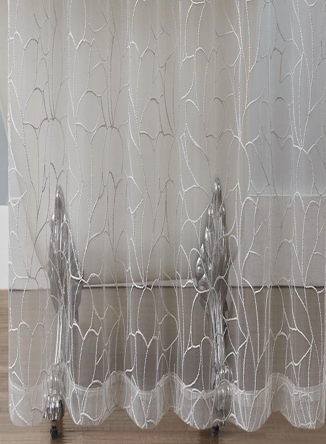 LinenZone Boho Shower Curtain with Silver Grey Embroidery for Elegant Boho Bathroom. Luxury Sheer White Shower Curtain. (Olivia 72 x 72 Silver) - Image 3