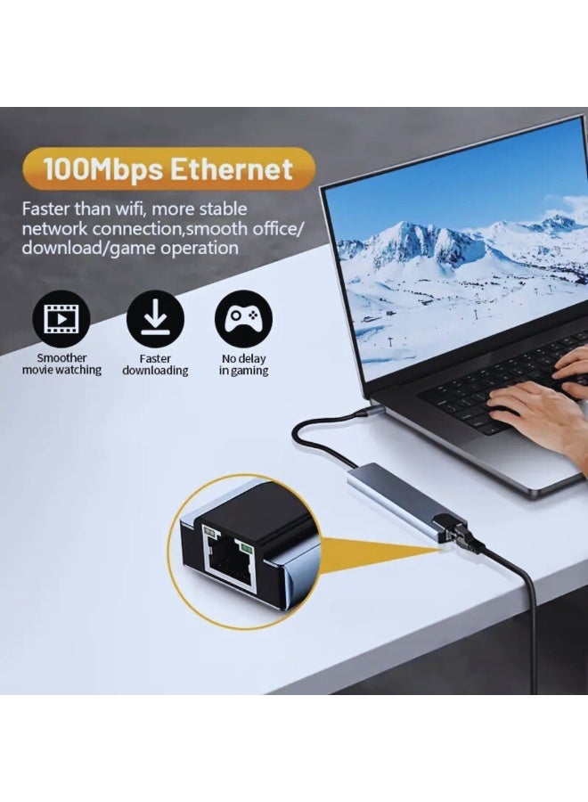8-in-1 USB-C Hub Docking Station | 4K HDMI, 100W PD Fast Charging, RJ45 Ethernet, SD/TF Card Reader, 3×USB 3.0 Ports | Multiport Adapter for MacBook, Windows, Linux Devices - Image 3