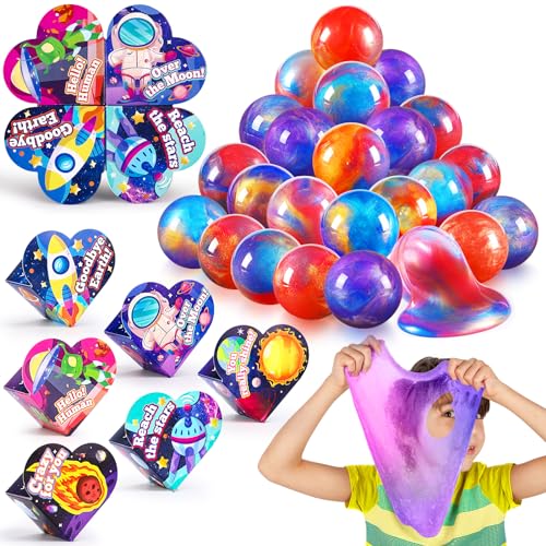 WITALENT 30 Pack Valentines for Kids Galaxy Slime Ball Kits with Cards Valentine Party Favors Valentines Cards for Kids Classroom Exchange Gifts School Game Prizes for Boys Girls - Image 1