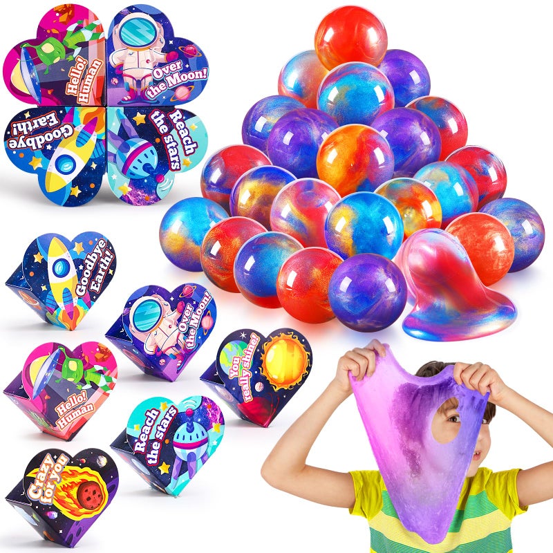 WITALENT 30 Pack Valentines for Kids Galaxy Slime Ball Kits with Cards Valentine Party Favors Valentines Cards for Kids Classroom Exchange Gifts School Game Prizes for Boys Girls - Image 3