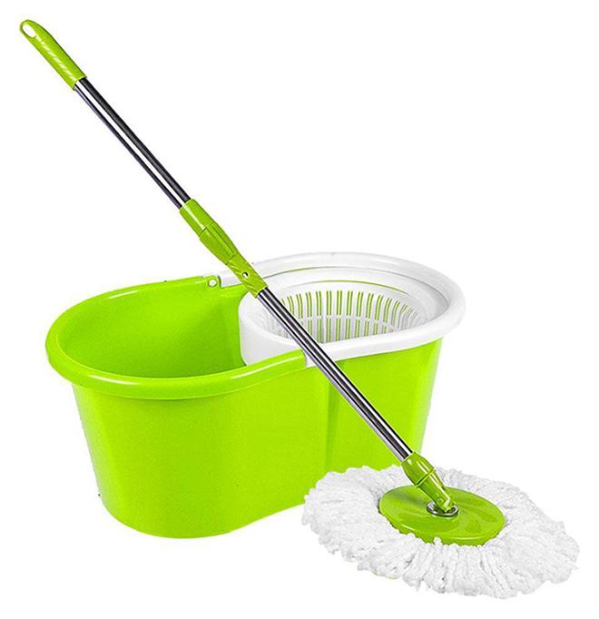 360-Degree Rotating Stainless Steel Spin Mop With Bucket Green/White - Image 1