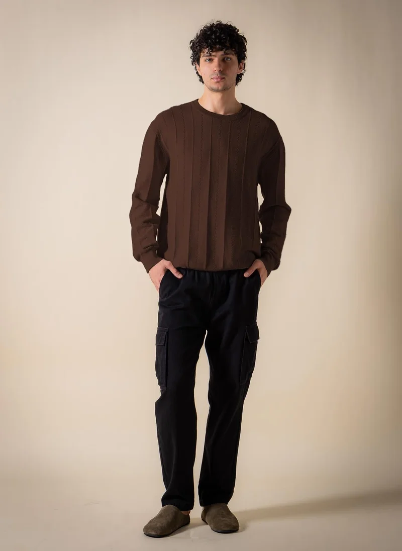 SHAPES Brown TEXTURED KNIT SWEATER for Men | Best Price UAE