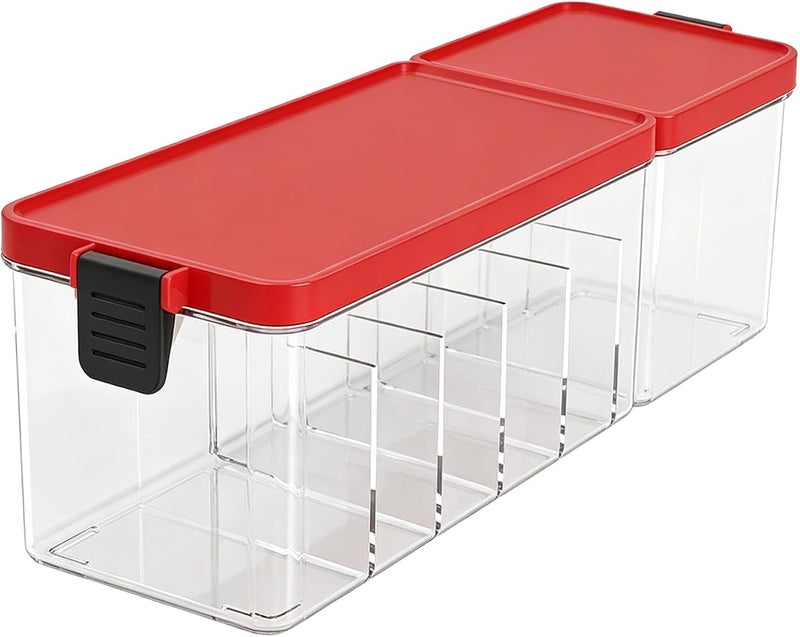 TOPINCN Cable Organizer Storage Box Clear with Lid for Desk Drawer (Red) - Image 2