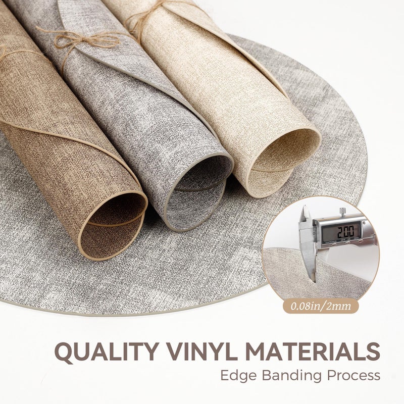 NCUE 13" Round Placemats Set of 4, Reversible Faux Leather Heat Resistant Table Mats, Waterproof Oilproof Wipeable Table Protective Placemats for Vinyl, Washable for Indoor & Outdoor Use (4, Light Grey) - Image 5