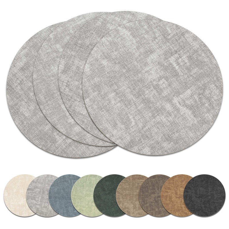 NCUE 13" Round Placemats Set of 4, Reversible Faux Leather Heat Resistant Table Mats, Waterproof Oilproof Wipeable Table Protective Placemats for Vinyl, Washable for Indoor & Outdoor Use (4, Light Grey) - Image 1