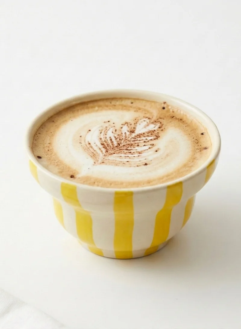 سوق الزعفران وعاء خزفي دائري مخطط مطلي يدويًا – أصفر