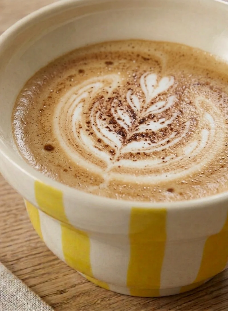 سوق الزعفران وعاء خزفي دائري مخطط مطلي يدويًا – أصفر