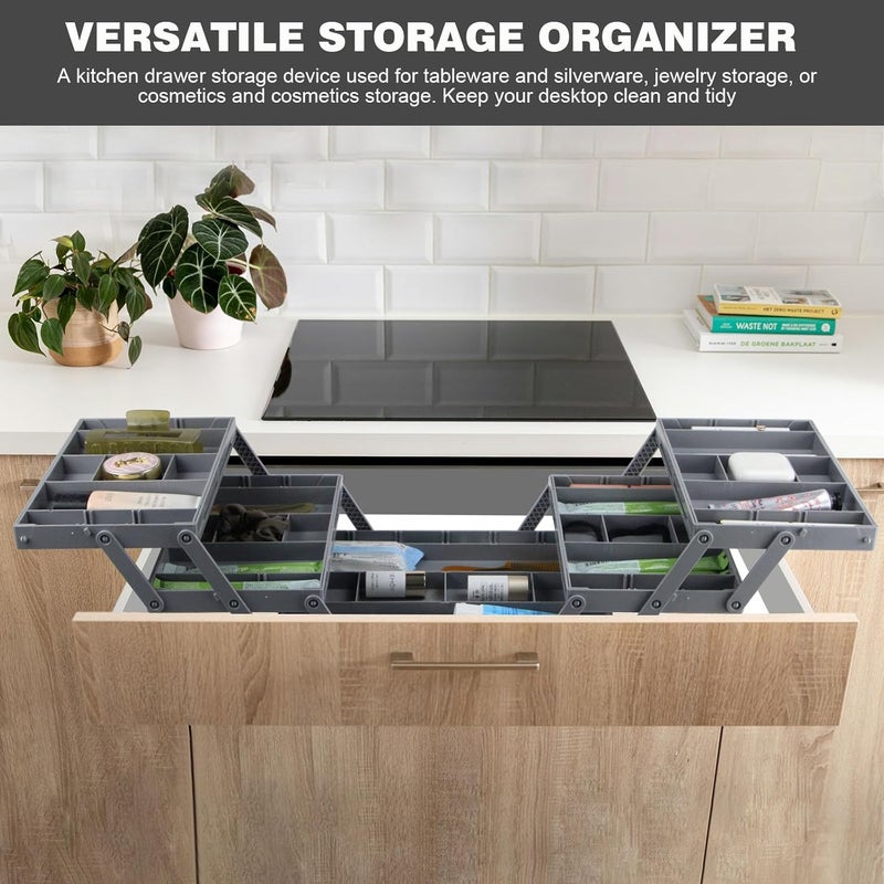 Quincry 2/3 Tier Smart Collapsible Drawer Organizer,Multi Level Stacking Folding Junk Organizer, Foldable Expandable Pop up Tray, Expanding Multilevel Triple Desk Space Organizer (2 Row 3 Tier) - Image 4