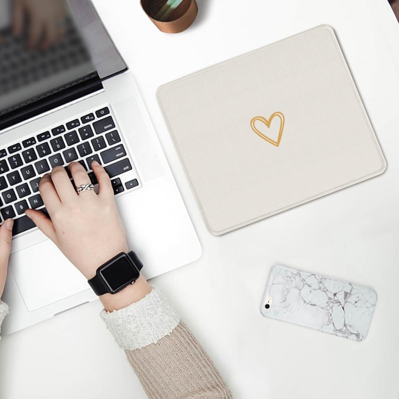 Seorsok Square Aesthetic Cute Heart Mouse Pad,Office Home Personalized Mouse Mat Design,Waterproof Funny Mousepad,Non-Slip Rubber Base Computer Mouse Pads for Wireless Mouse,Beige - Image 4