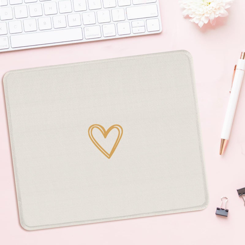Seorsok Square Aesthetic Cute Heart Mouse Pad,Office Home Personalized Mouse Mat Design,Waterproof Funny Mousepad,Non-Slip Rubber Base Computer Mouse Pads for Wireless Mouse,Beige - Image 2