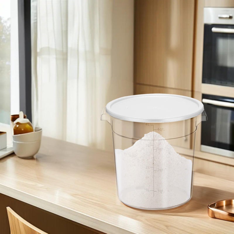 TANEMUDO 5 Pcs 4 Qt Food Storage Container Bucket with Lids for Proofing Dough Rise Bread, Clear Round Flour Container Bucket for Kitchen or Restaurant Food Storage (White) - Image 4