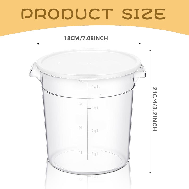 TANEMUDO 5 Pcs 4 Qt Food Storage Container Bucket with Lids for Proofing Dough Rise Bread, Clear Round Flour Container Bucket for Kitchen or Restaurant Food Storage (White) - Image 2
