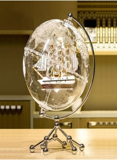 LIVVY 12" Rotating Transparent Crystal Globe with LED Light – Educational Political World Map (خريطة العالم التعليمية) with 3D Ship Design (سفينة ديكورية ثلاثية الأبعاد) – Decorative Desktop Globe (كرة أرضية ديكورية) for Kids & Adults, Home Office Learning Gift (هدية تعليمية للمكتب أو المنزل)  - Image 2