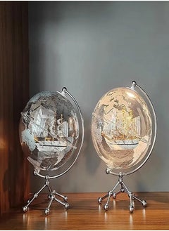 LIVVY 12" Rotating Transparent Crystal Globe with LED Light – Educational Political World Map (خريطة العالم التعليمية) with 3D Ship Design (سفينة ديكورية ثلاثية الأبعاد) – Decorative Desktop Globe (كرة أرضية ديكورية) for Kids & Adults, Home Office Learning Gift (هدية تعليمية للمكتب أو المنزل)  - Image 3