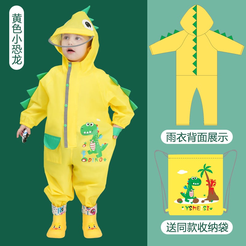 Generic Childrens one-piece raincoat boys and girls kindergarten baby whole body rainproof childrens poncho dinosaur student rain gear Yellow Dinosaur single raincoat