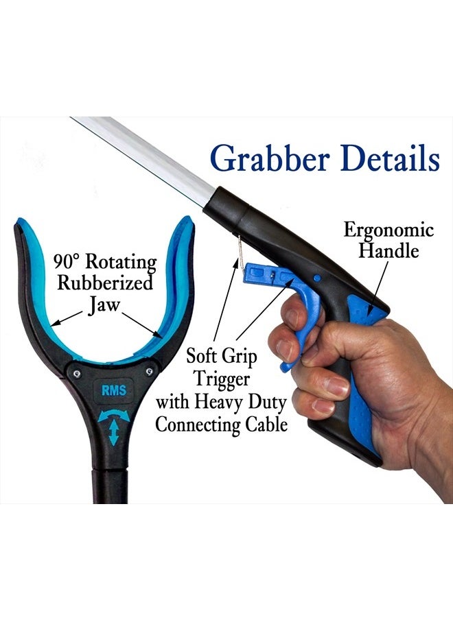 RMS 2-Pack 34 Inch Extra Long Grabber Reacher with Rotating Jaw - Mobility Aid Reaching Assist Tool (Blue)  - Image 3