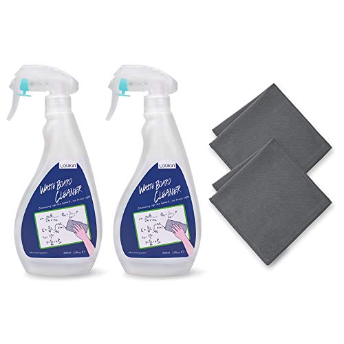 loukin Non-Toxic Whiteboard Cleaner, 17 fl oz Dry Erase Board Cleaner, Low-Odor Whiteboard Cleaning Spray with Cloths, Removes Stubborn Marks from Whiteboards, Chalkboard (2-Pack) - Image 1