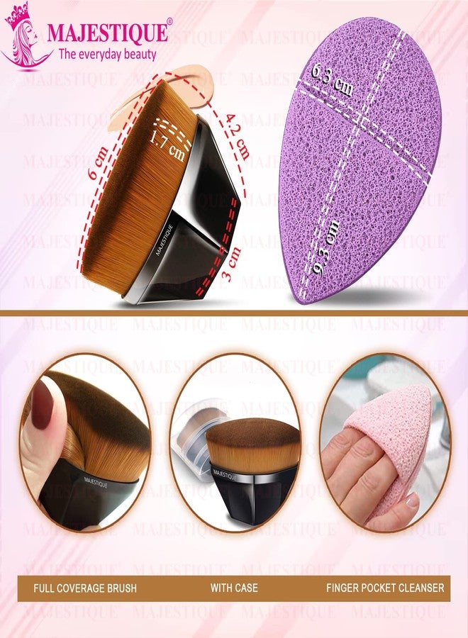 Majestique Flat Foundation Brush with Facial Cleaning Sponge for Daily face Washing, Exfoliating & Makeup Blending - Color May Vary - Image 2