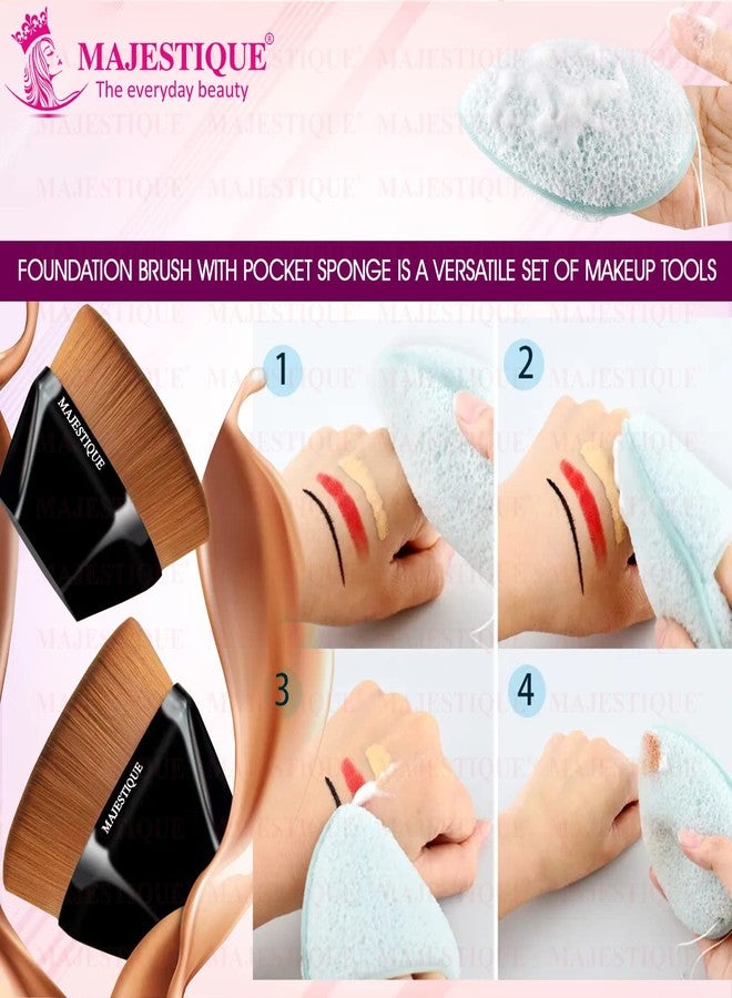 Majestique Flat Foundation Brush with Facial Cleaning Sponge for Daily face Washing, Exfoliating & Makeup Blending - Color May Vary - Image 3
