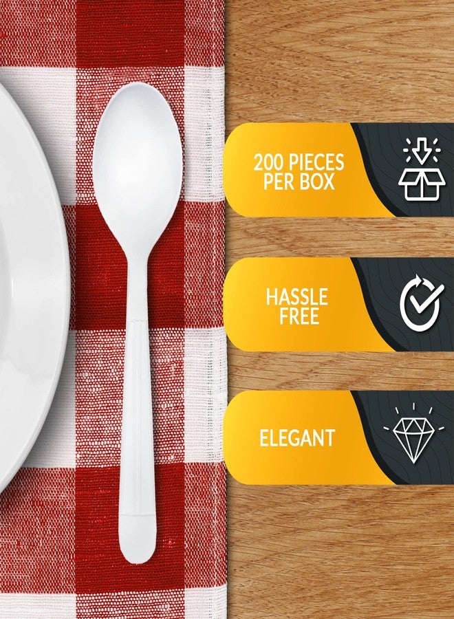 PAMI Heavy Weight Disposable Plastic Soup Spoons [200-Pack] - Bulk King Size Deluxe White Plastic Silverware For Parties, Weddings, Catering Food Stands, Takeaway- Heavy-Duty Single-Use Partyware - Image 5