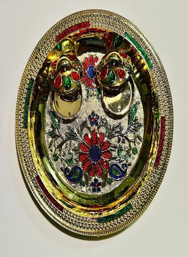 KHUSHA CREATIONS Designer Acrylic Flower Design Round Thali with Roli Katoris for Pooja/Holi/Diwali/Home Decor/Pooja Thali/Rakhi Platter/Engagement Ring Platter/Tilak Plate (Size : 6 inch) - Image 2