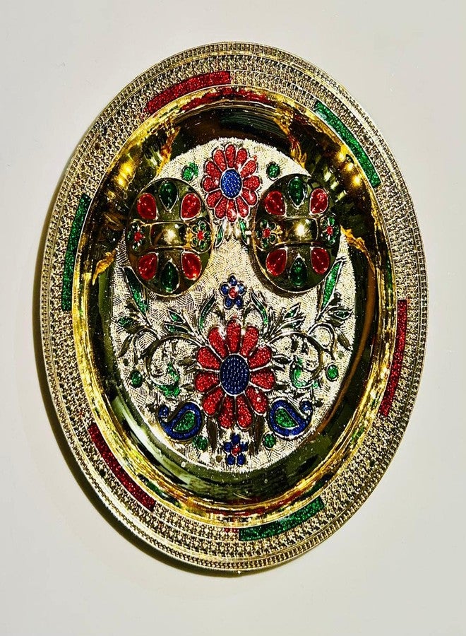 KHUSHA CREATIONS Designer Acrylic Flower Design Round Thali with Roli Katoris for Pooja/Holi/Diwali/Home Decor/Pooja Thali/Rakhi Platter/Engagement Ring Platter/Tilak Plate (Size : 6 inch) - Image 1