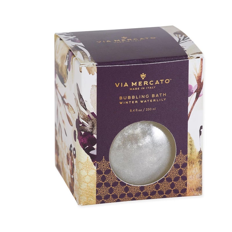 Via Mercato Scented Shimmering Bubble Bath Moisturizing and Restorative Ornament Gift Bottle is Beautifully Packaged with GiftGiving in Mind 250 ml Winter Waterlily 