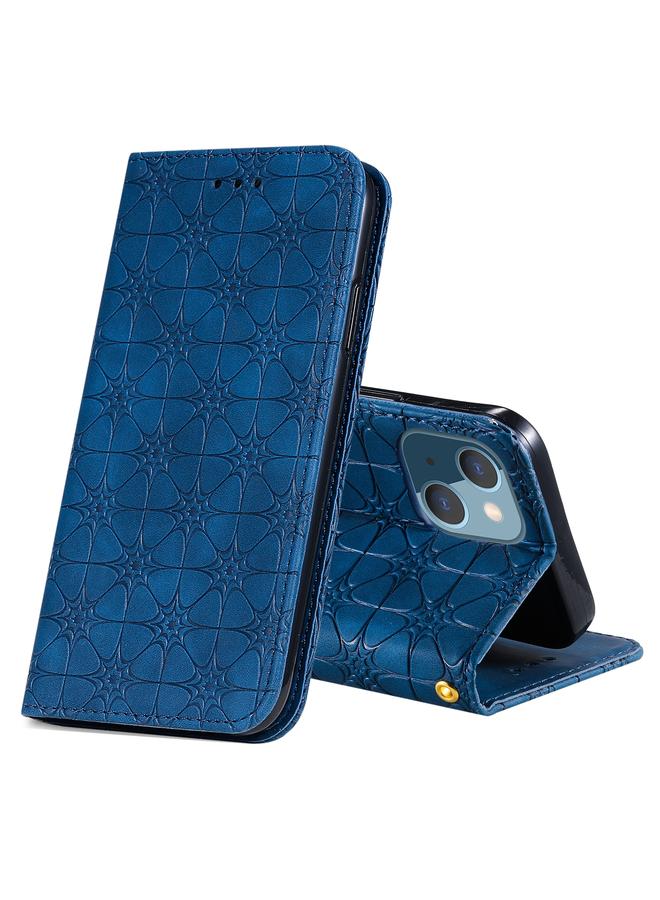 زبون جراب لهاتف iPhone 13 من الجلد المغناطيسي الأفقي المزخرف بنقوش زهور محظوظة مع حامل وفتحات للبطاقات - Image 1