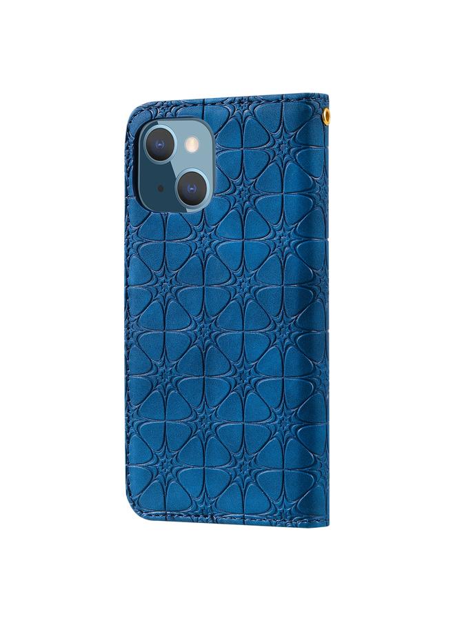 زبون جراب لهاتف iPhone 13 من الجلد المغناطيسي الأفقي المزخرف بنقوش زهور محظوظة مع حامل وفتحات للبطاقات - Image 3