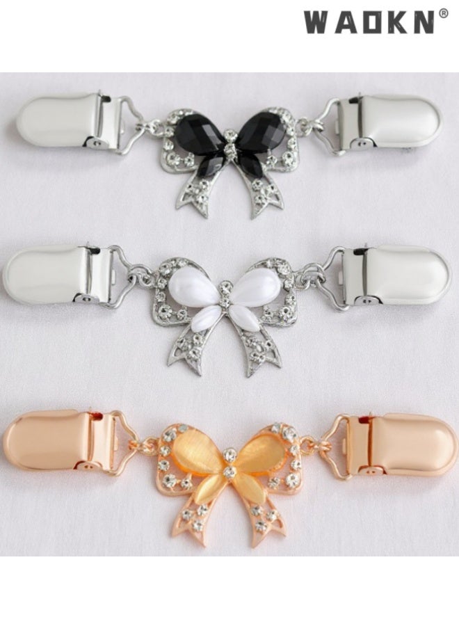 WAOKN 3 Pcs Cinch clips Vintage Sweater Clips Dress Clip Back Cinch shawl Cardigan Collar Clip to Tighten Dress Pant Waist Tightener for Women , alloy material , compact and delicate , orange , black , silver . - Image 1