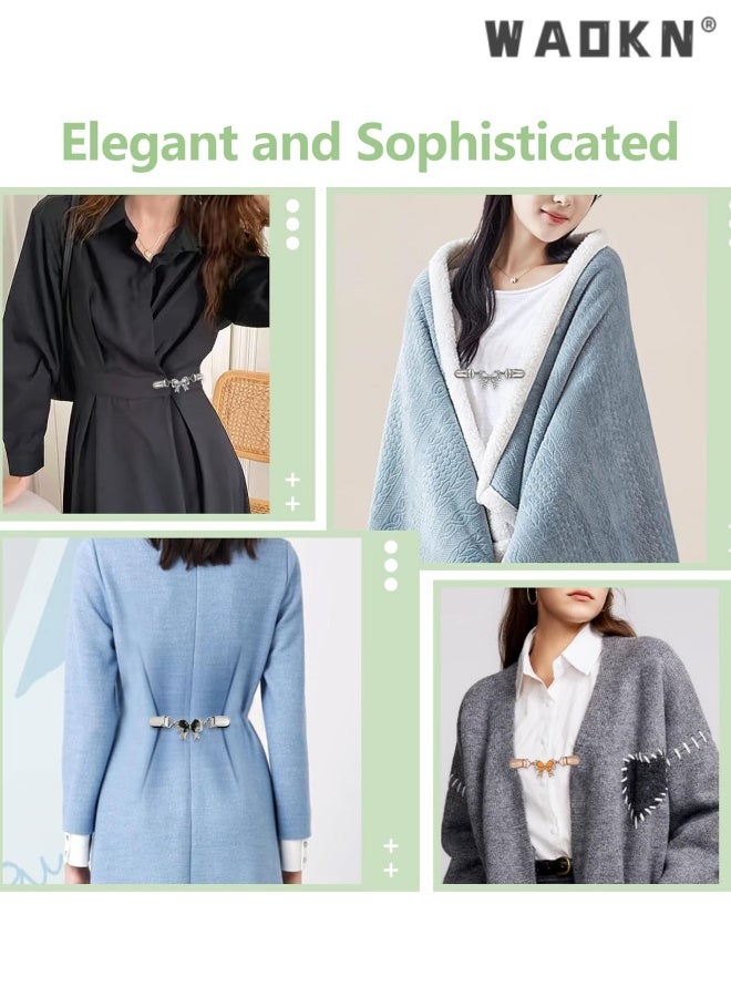 WAOKN 3 Pcs Cinch clips Vintage Sweater Clips Dress Clip Back Cinch shawl Cardigan Collar Clip to Tighten Dress Pant Waist Tightener for Women , alloy material , compact and delicate , orange , black , silver . - Image 3