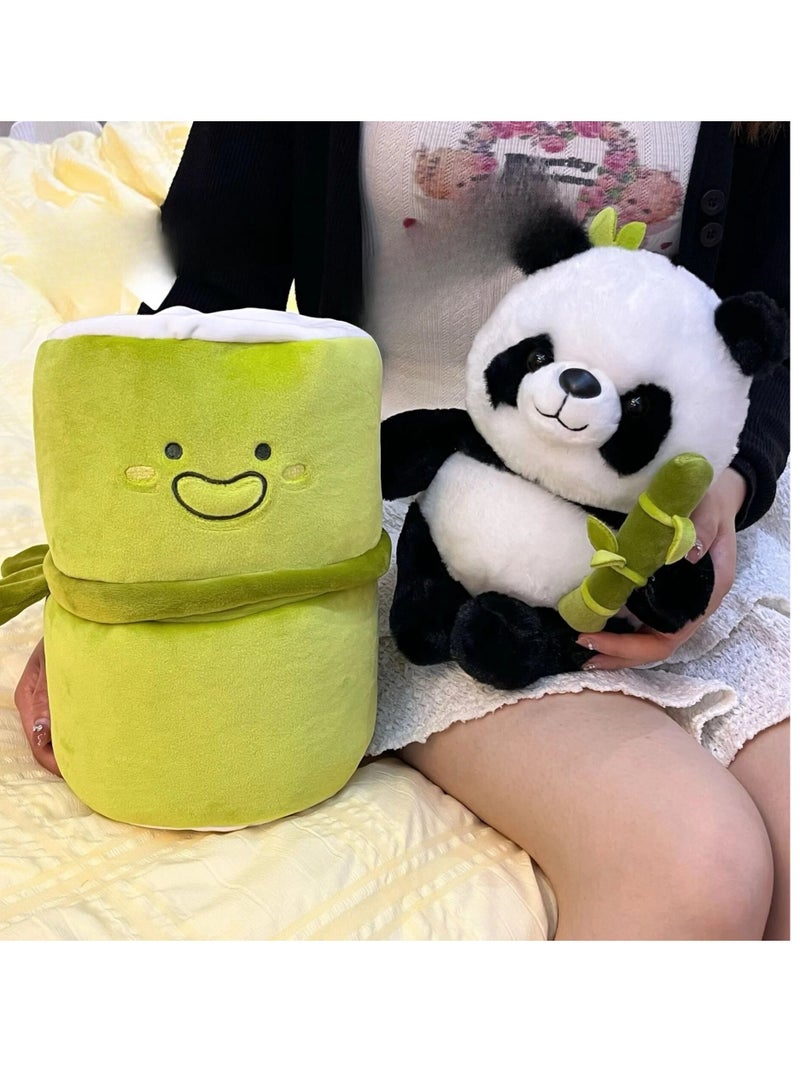 AROAQ Panda Stuffed Animals, 2 In 1 Bamboo Tube Panda Plush And Pillow, Panda Bear Plush Toys With Bamboo Stuffed Panda Plushies For Boys And Girls - Image 3