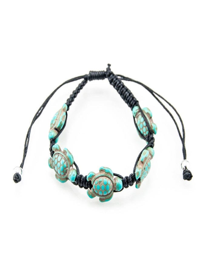 BlueRica Adjustable Black Cord Bracelet with Turquoise Turtles - Image 1