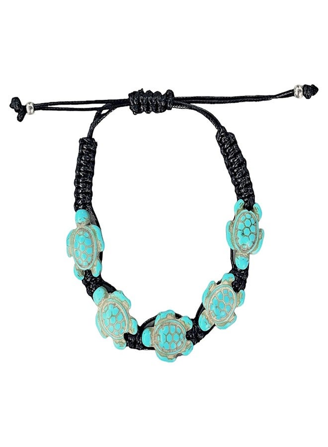 BlueRica Adjustable Black Cord Bracelet with Turquoise Turtles - Image 4