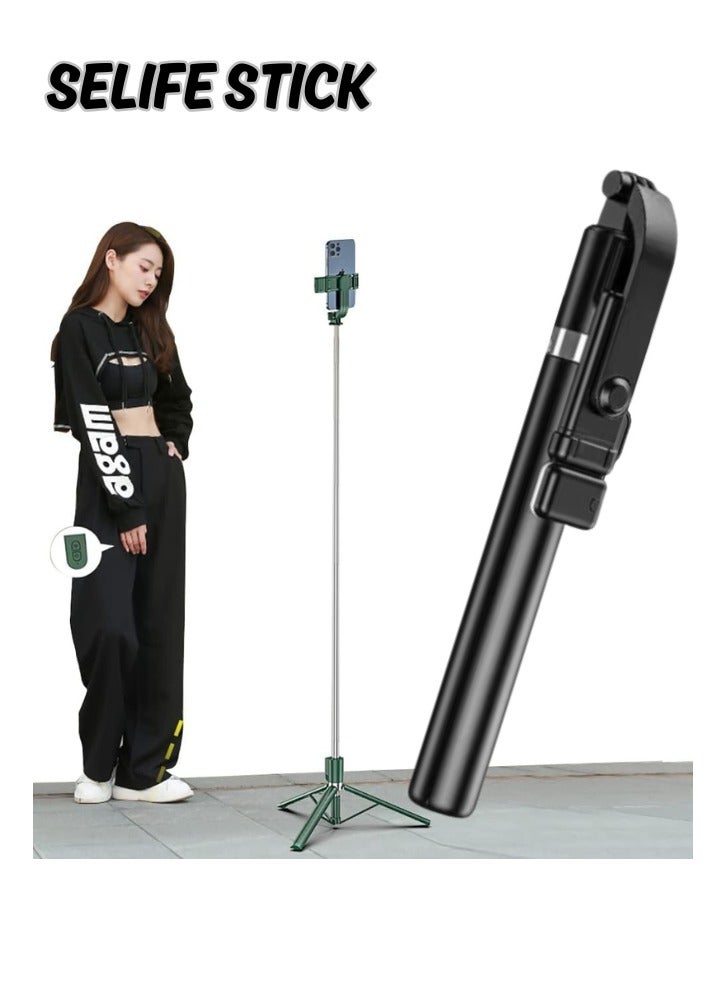 Selfie Stick Tripod, (170 cm) Extendable Tripod with Rechargeable Bluetooth Remote,Removable fill light， Compatible with iPhone and Android Smartphones, Perfect for Travel, Vlog, Video and Photo, Black - Image 1